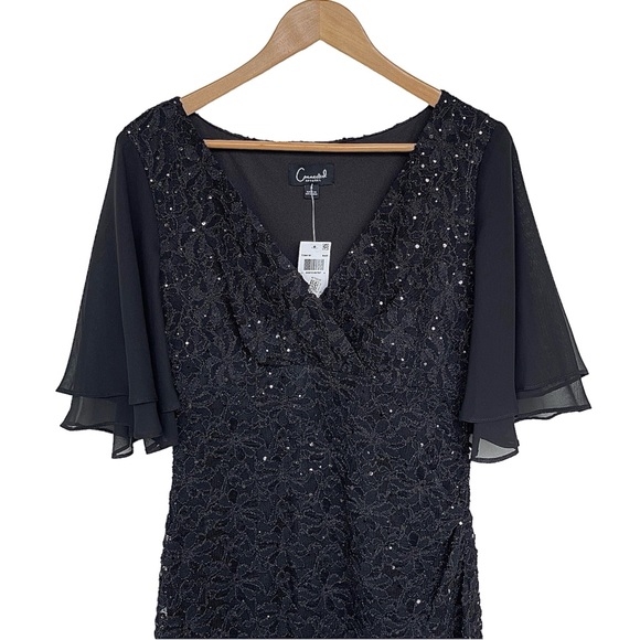 Connected Apparel Sequined Lace Dress Chiffon Flutter Sleeves - Picture 2 of 13